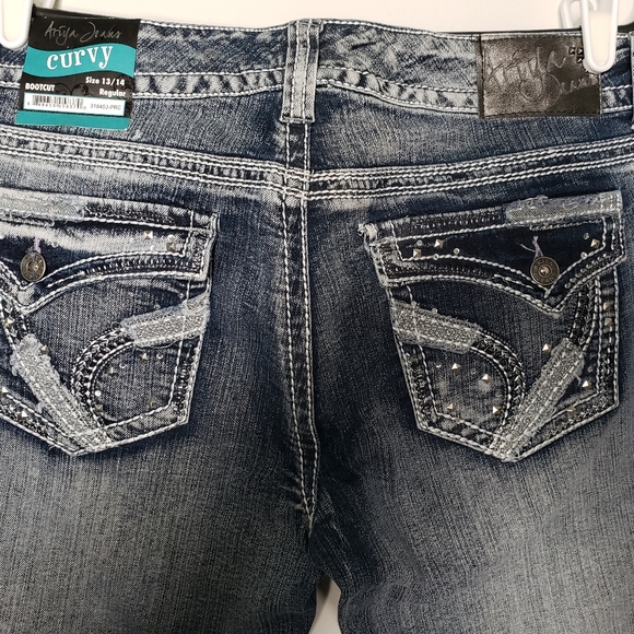 Ariya Denim - Ariya Curvy Womens Pkt Embellished Bootcut Jeans